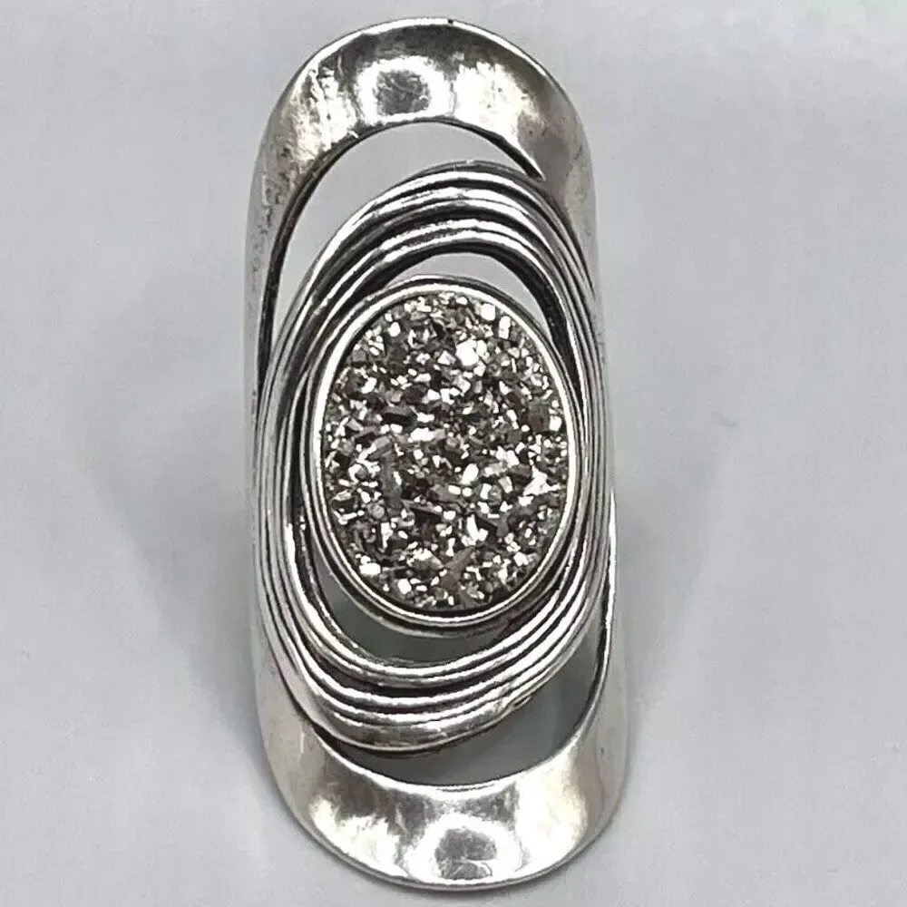 NWT Gorgeous 7 Made in Israel .925 Sterling Silver Orbits Sparkle Long Oval Ring